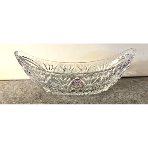 Vintage Poedbrady Bohemian Crystal 8point Star Pinwheel Design oval Boat Shape B - Picture 1 of 7